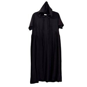 Black Onearth Hooded Midi Dress Short Sleeve Size M Polyester Cotton Blend